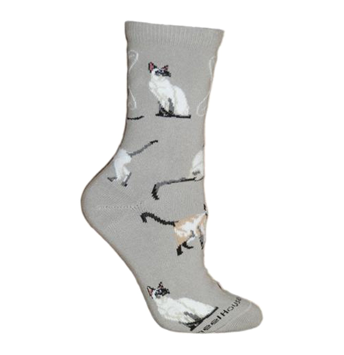 Animal Pride - Siamese on Grey - Adult Cotton Crew Socks