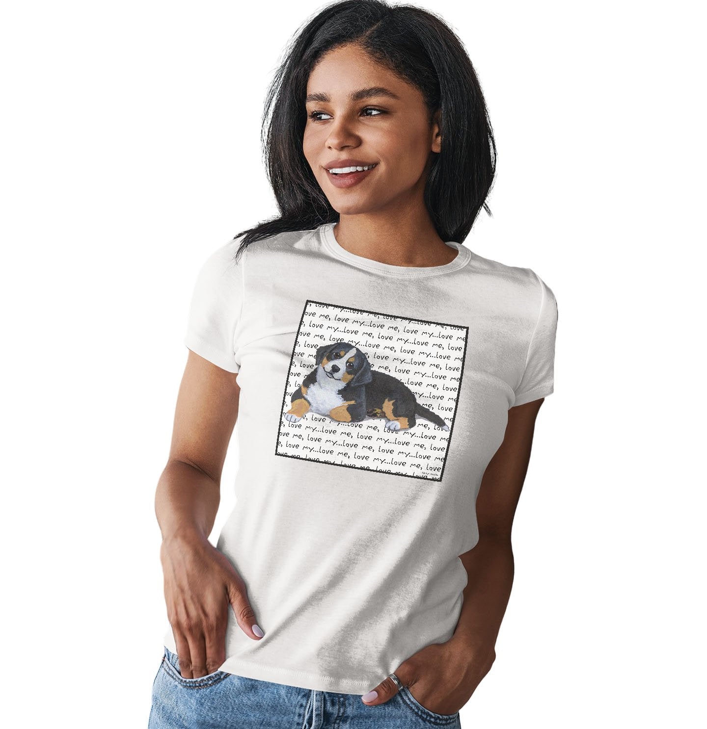Bernese Mountain Dog Puppy Love Text - Women's Fitted T-Shirt