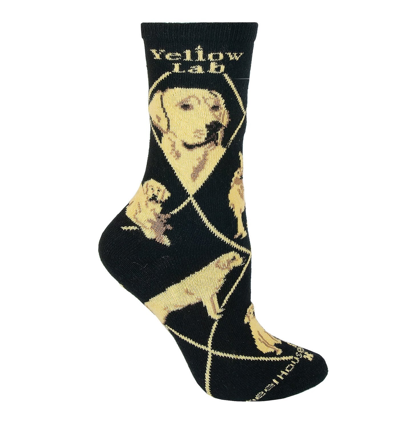 Animal Pride - Yellow Lab on Black - Adult Cotton Crew Socks