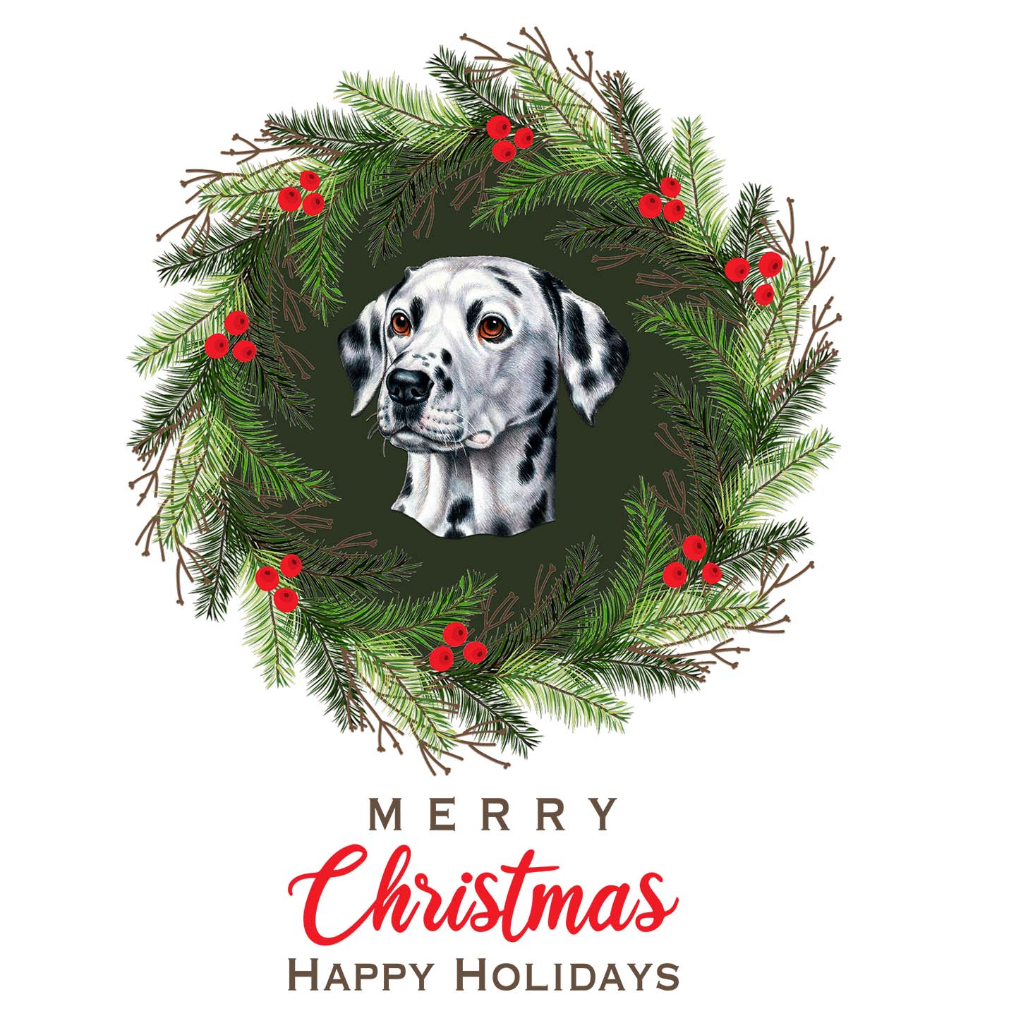 Dalmatian Christmas Wreath - Adult Unisex Long Sleeve T-Shirt
