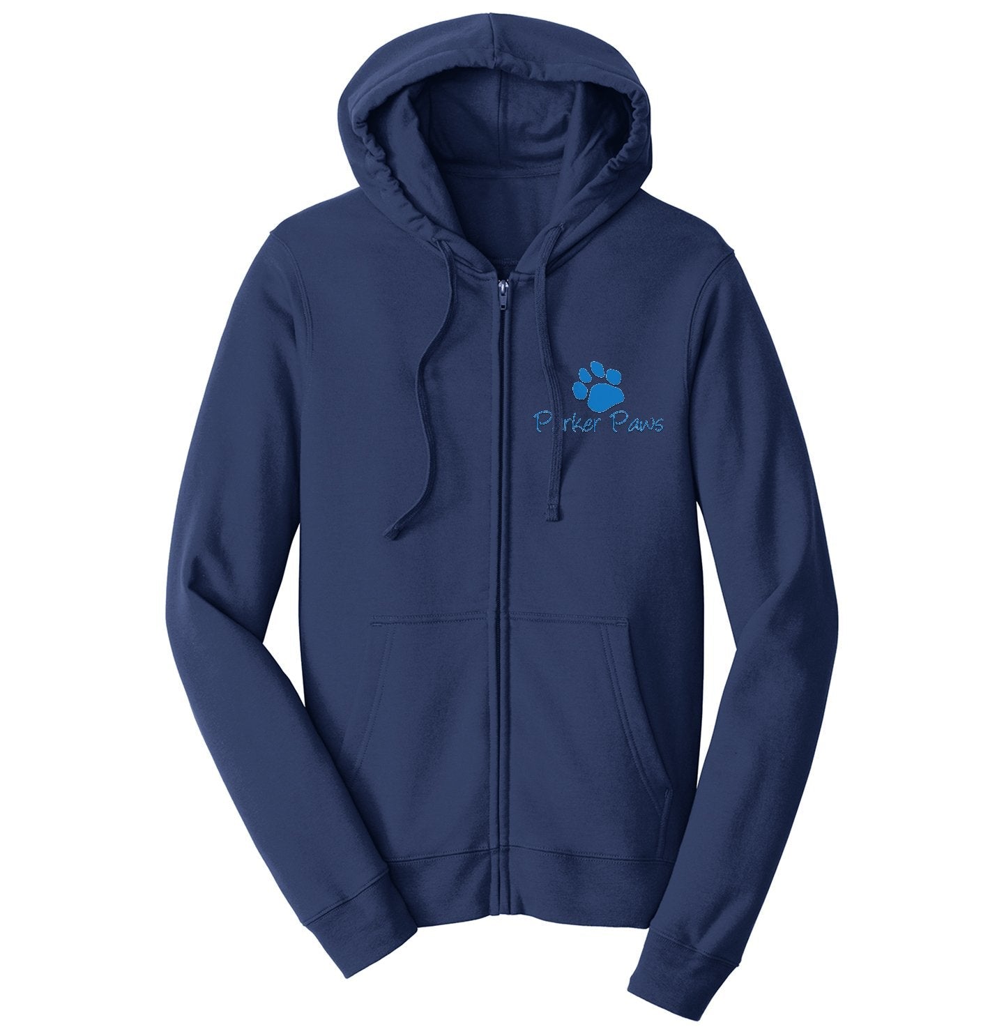 Parker Paws Blue Paw Print Left Chest Logo - Adult Unisex Full-Zip Hoodie Sweatshirt