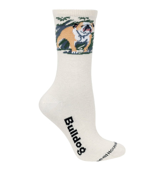 Animal Pride - Bulldog on Natural - Adult Cotton Crew Socks