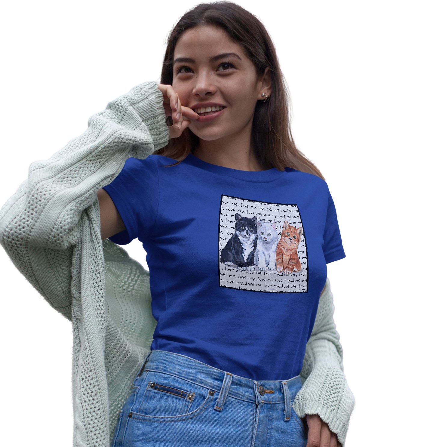 Three Kittens Love Text - Women's Fitted T-Shirt