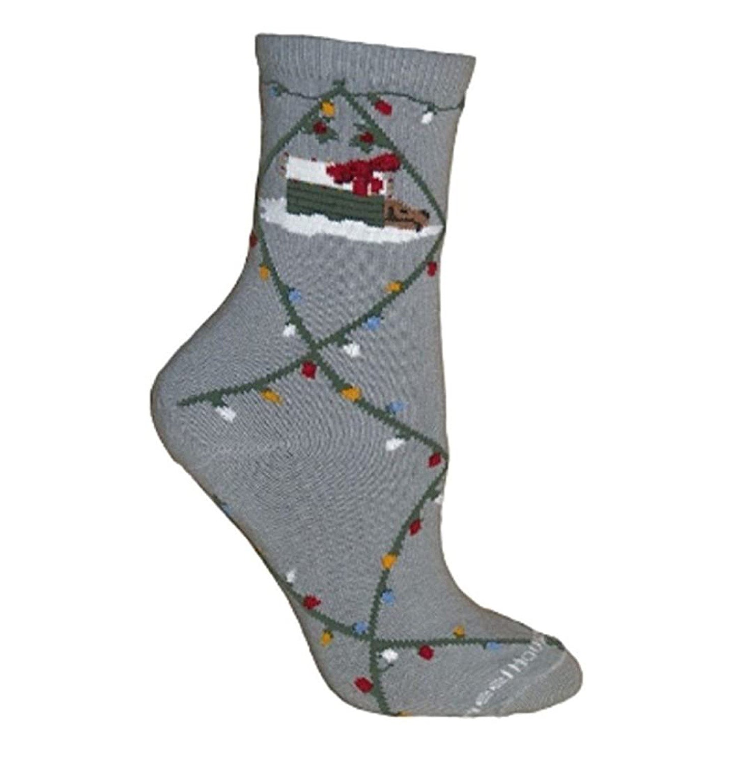 Animal Pride - Dog and Christmas Lights on Grey - Adult Cotton Crew Socks