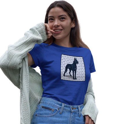 Great Dane (Cropped Ears) Love Text - Women's Fitted T-Shirt