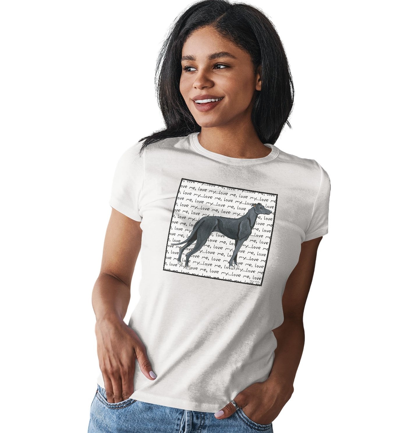 Black Greyhound Love Text - Women's Fitted T-Shirt