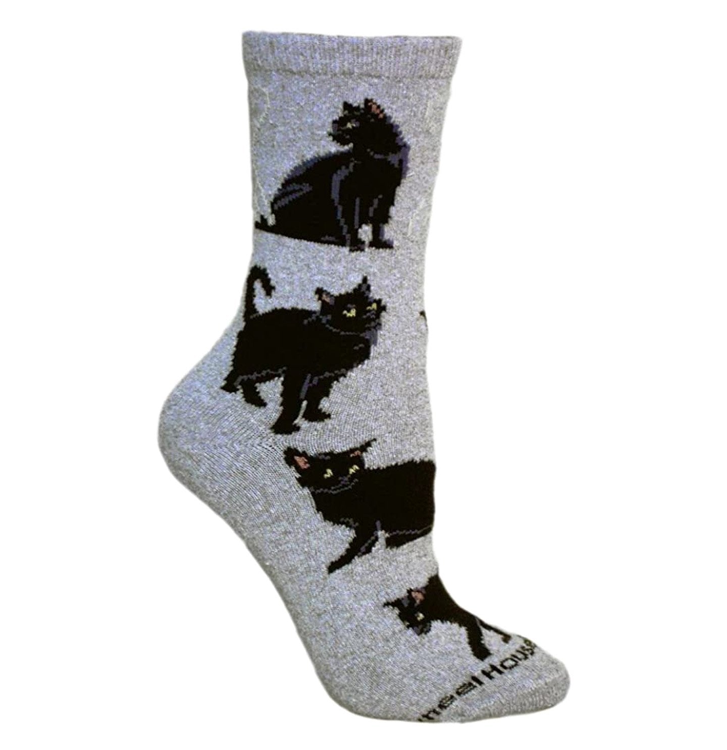 Animal Pride - Black Cat on Grey - Adult Cotton Crew Socks