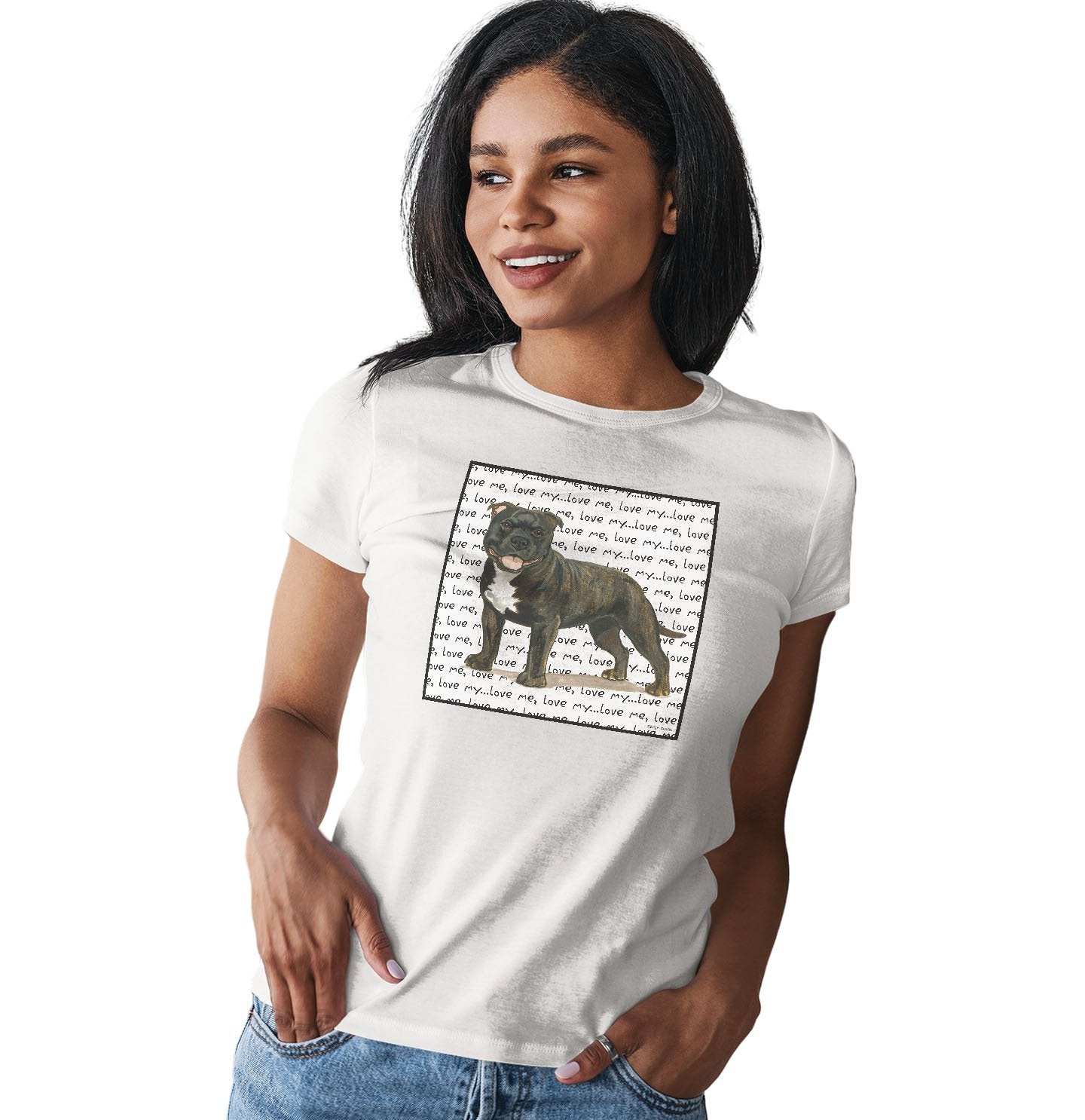Animal Pride - Brindle English Staffy Love Text - Women's Fitted T-Shirt