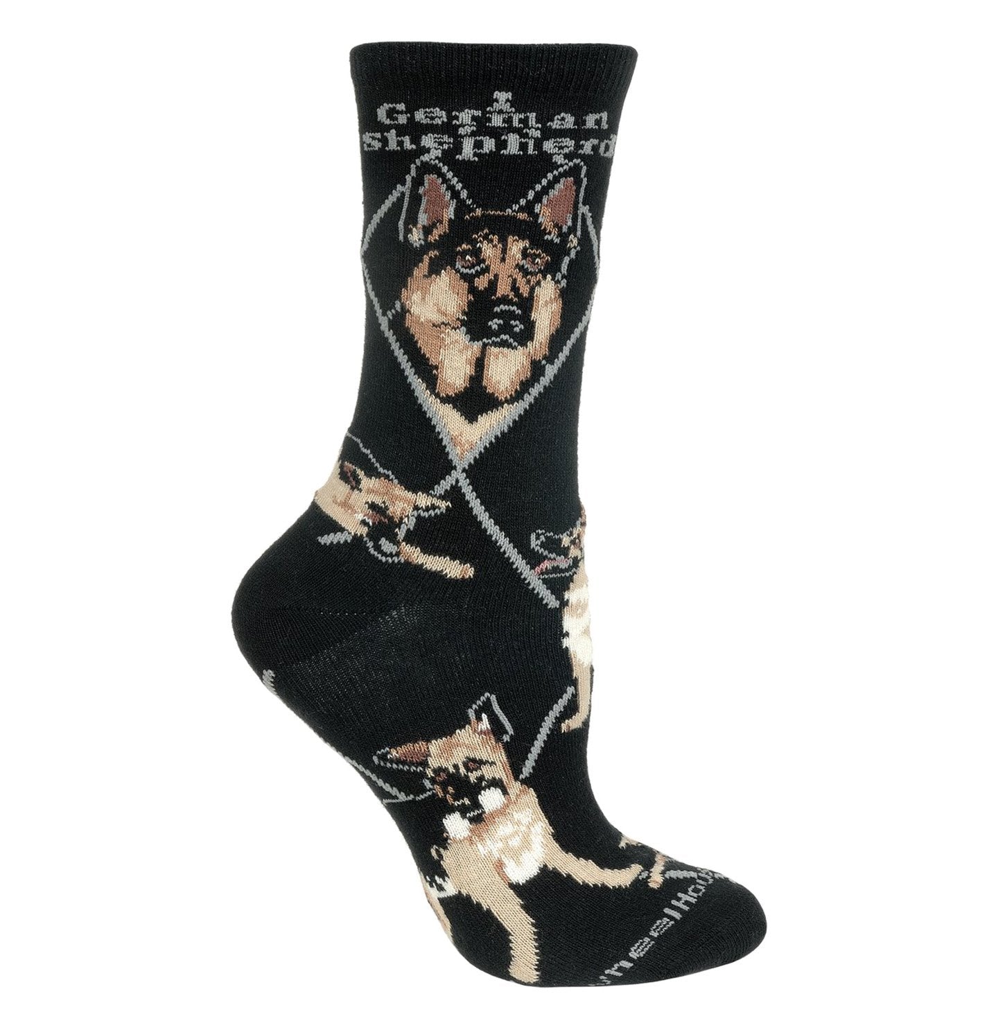 Animal Pride - German Shepherd on Black - Adult Cotton Crew Socks
