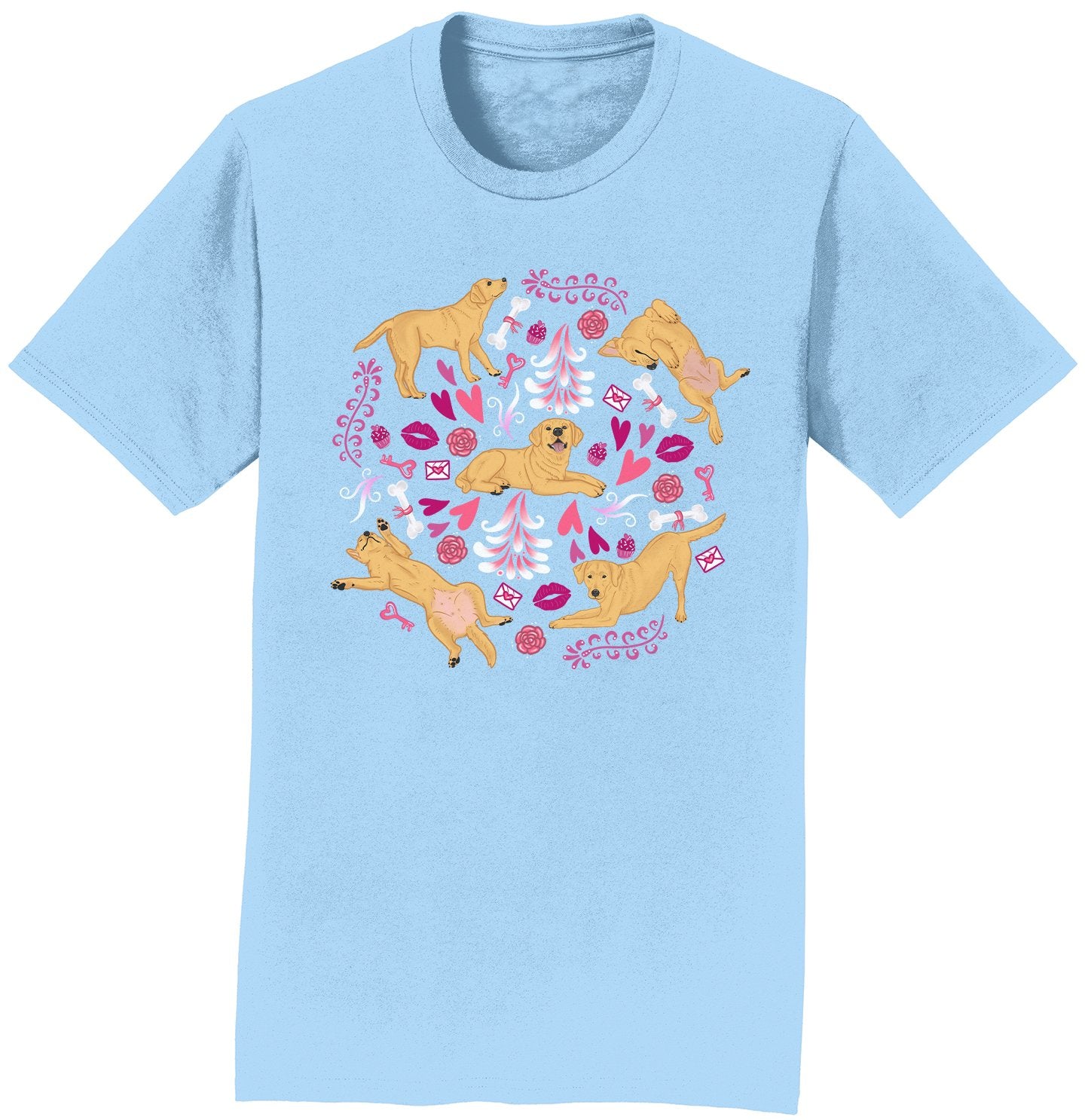 Yellow Labrador Pink Fleur Pattern  - Adult Unisex T-Shirt