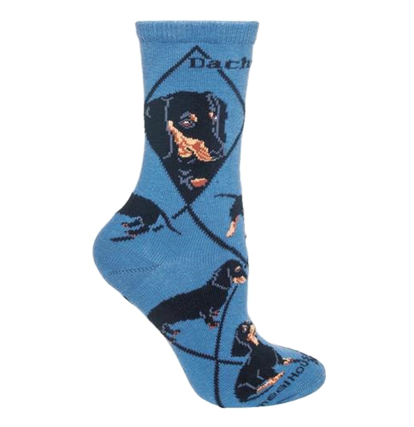 Animal Pride - Black Dachshund on Blue - Adult Cotton Crew Socks