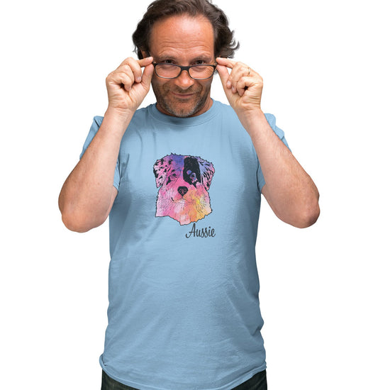 Animal Pride - Colorful Australian Shepherd Headshot - Adult Unisex T-Shirt