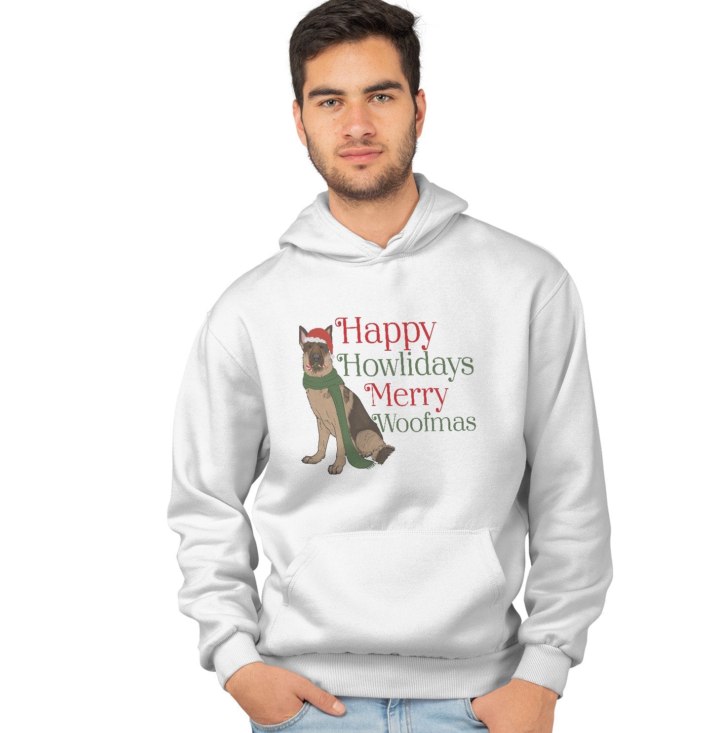 Animal Pride - Merry Woofmas German Shepherd - Adult Unisex Hoodie Sweatshirt