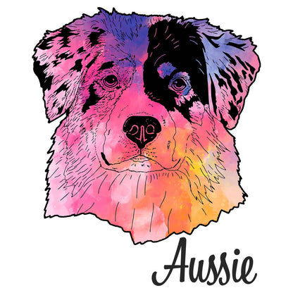 Colorful Australian Shepherd Headshot - Women's V-Neck T-Shirt