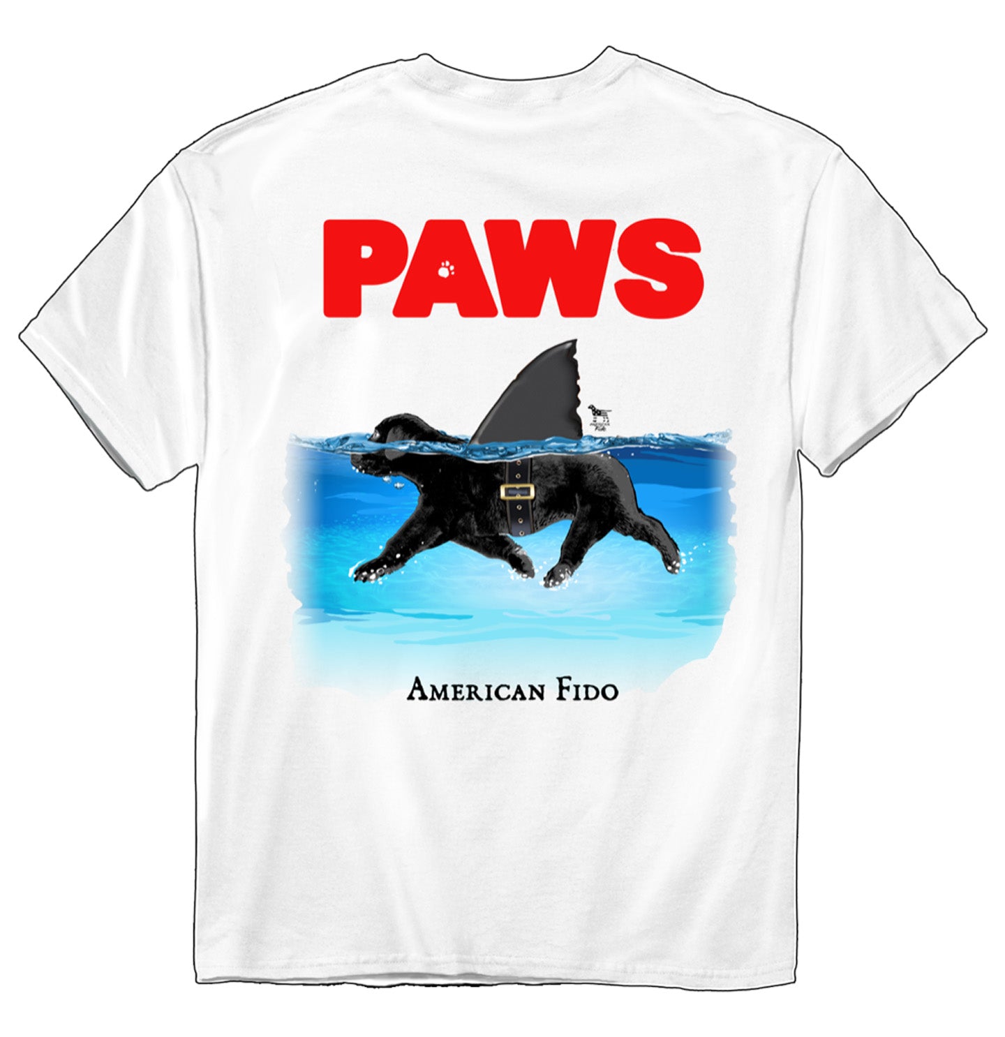 Paws Dog Shark Black Lab Jaws- Adult Unisex T-Shirt American