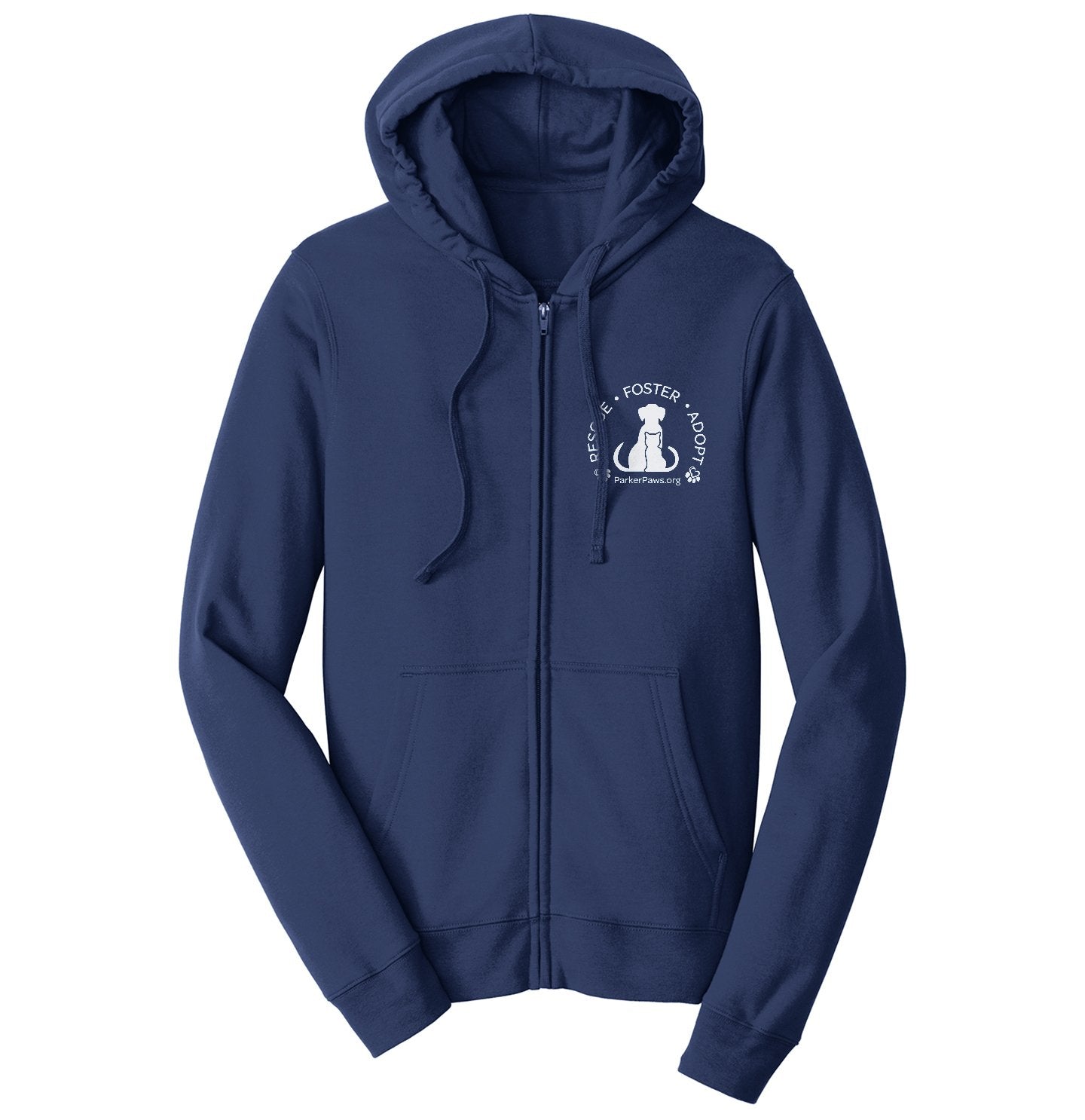 Parker Paws Rescue Foster Adopt Left Chest - Adult Unisex Full-Zip Hoodie Sweatshirt