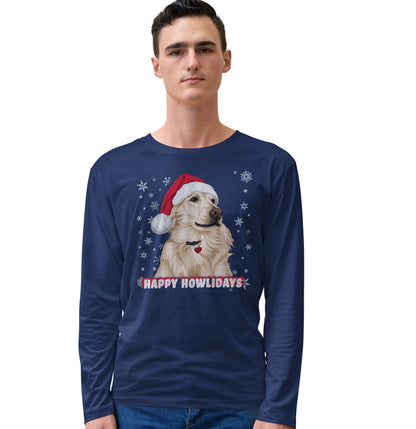 Animal Pride - Happy Howlidays Santa Golden - Adult Unisex Long Sleeve T-Shirt