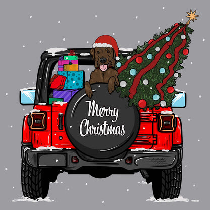 Christmas Jeep Chocolate Lab - Adult Unisex Crewneck Sweatshirt