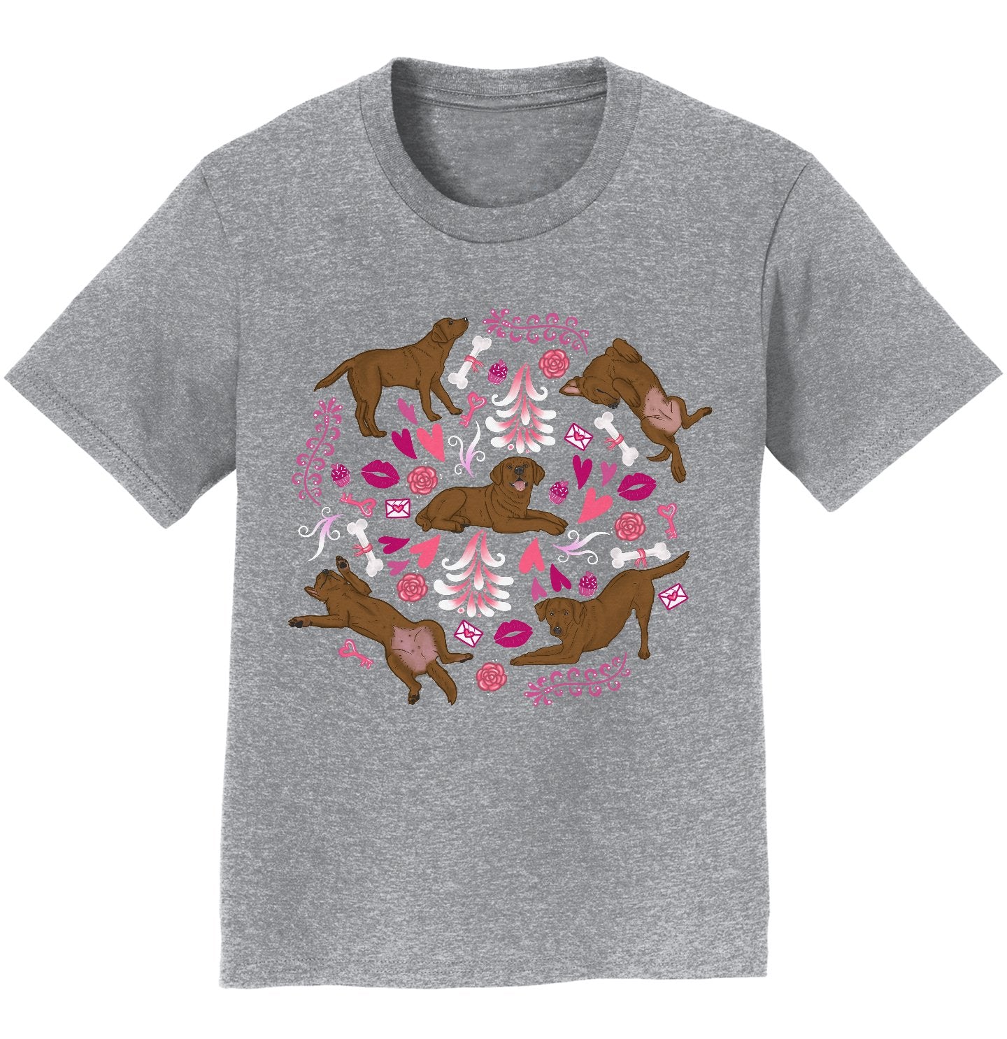 Chocolate Labrador Pink Fleur Pattern - Kids' Unisex T-Shirt