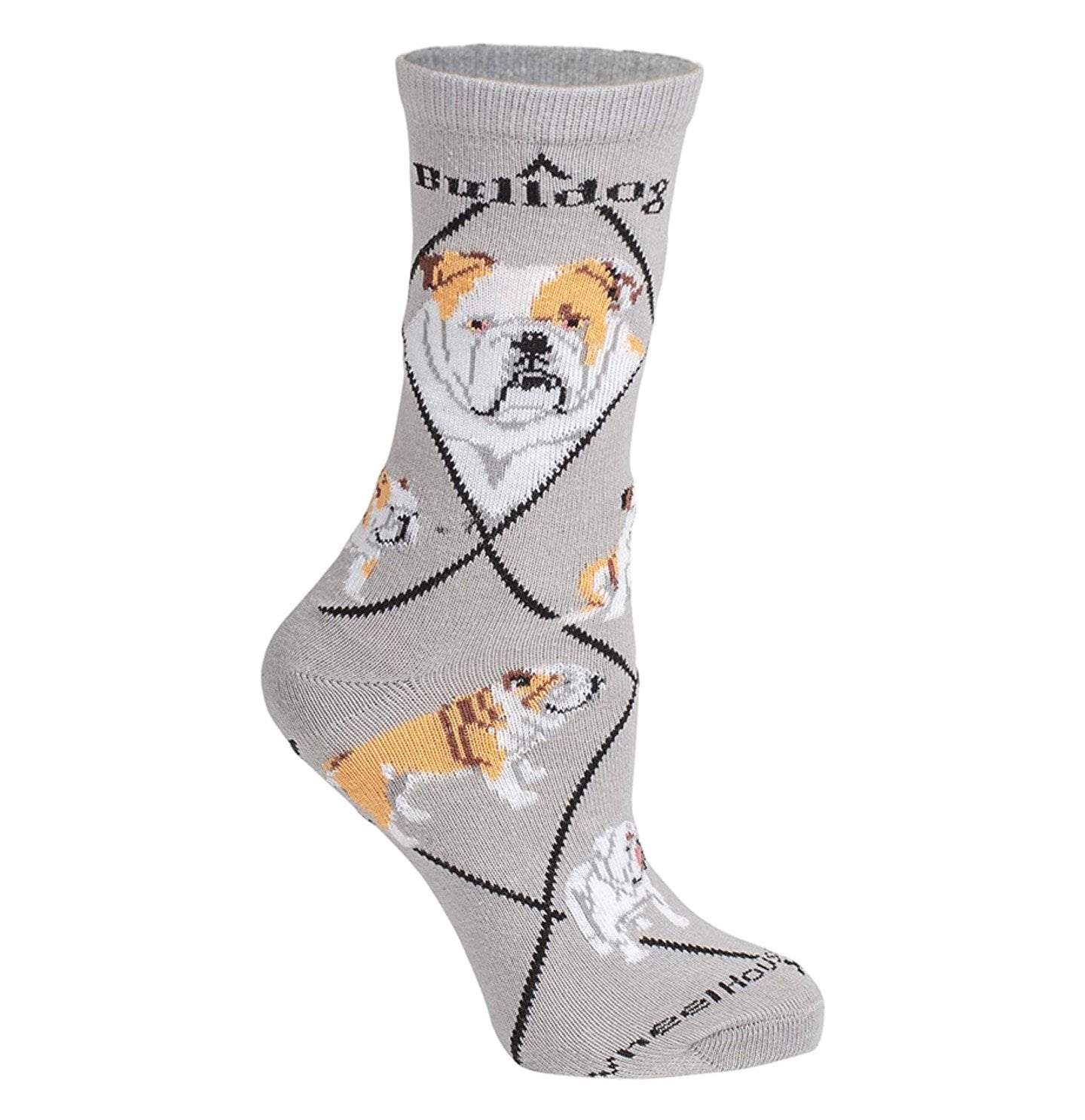 Animal Pride - Bulldog on Grey - Adult Cotton Crew Socks