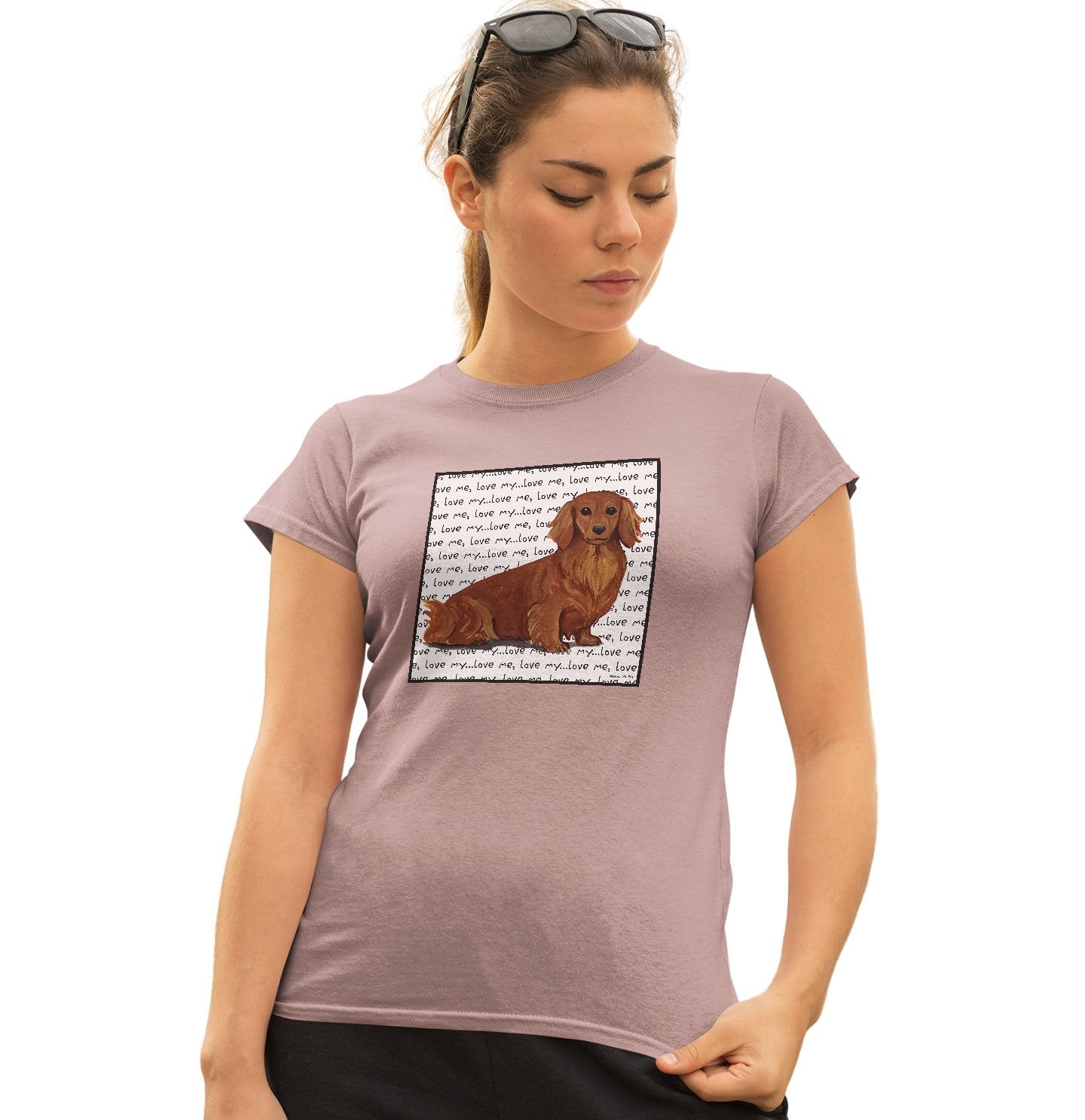 Long Haired Dachshund Love Text - Women's Fitted T-Shirt