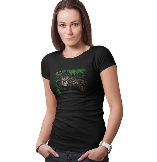 Ocelot on Black - Women's Fitted T-Shirt - Animal Tee