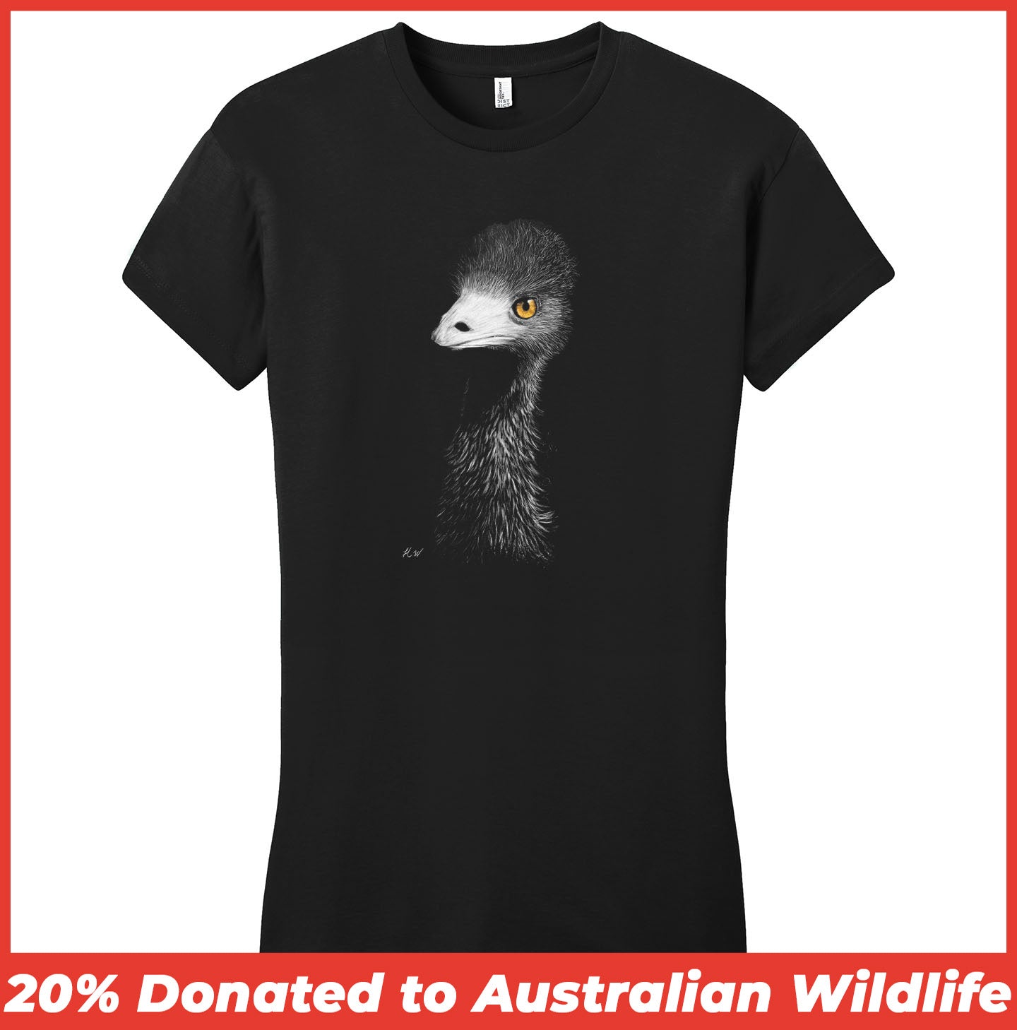Emu on Black - Women's Fitted T-Shirt - Animal Tee