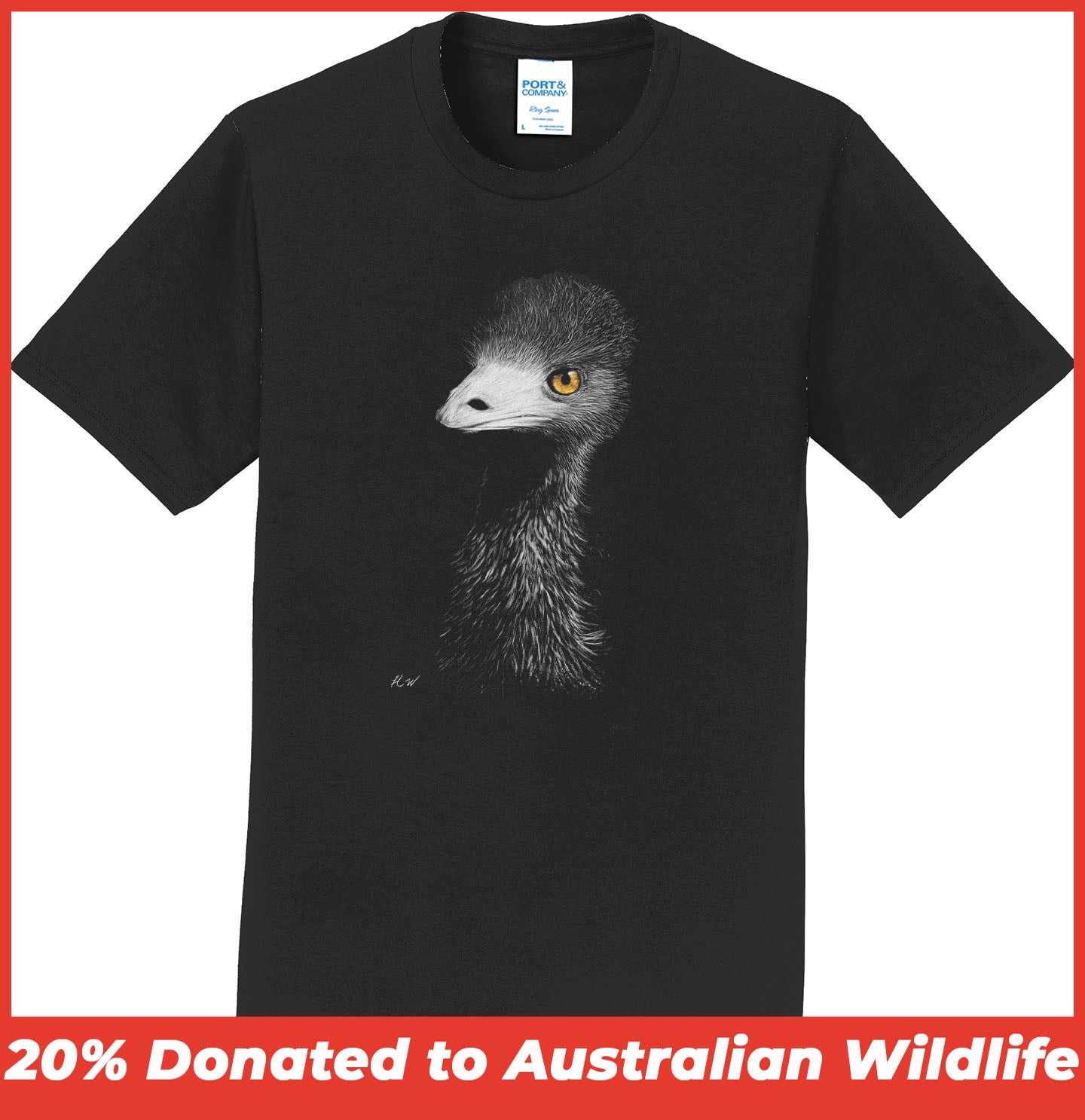 Emu on Black - Adult Unisex T-Shirt