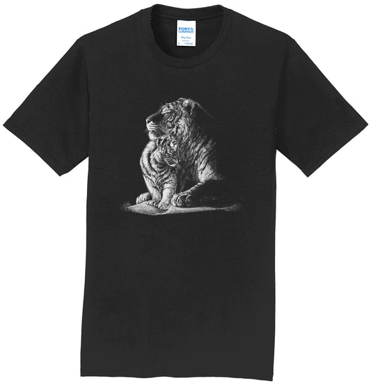 Tiger and Cub on Black - Adult Unisex T-Shirt
