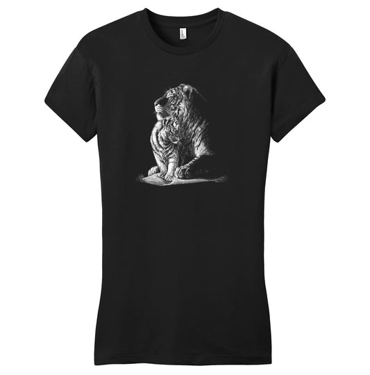 Tiger and Cub on Black - Women's Fitted T-Shirt - Animal Tee