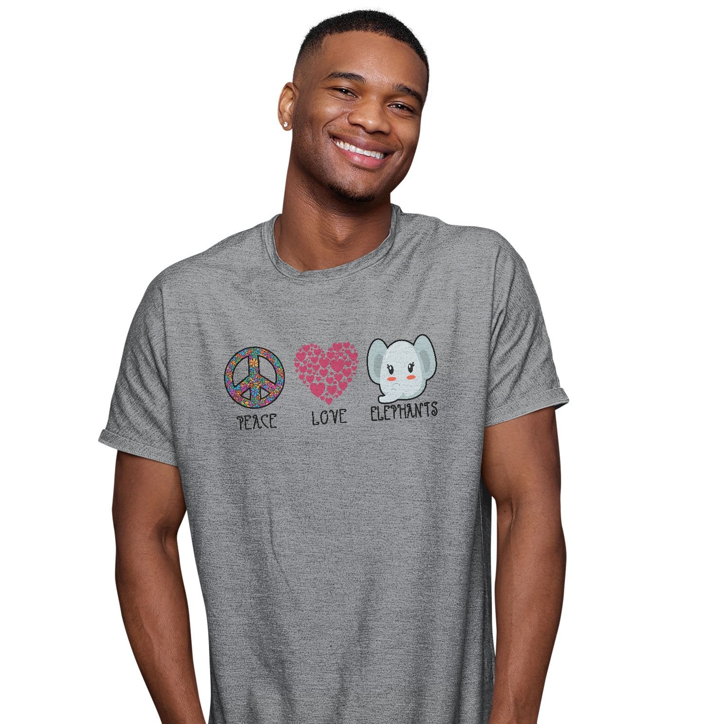 Peace Love Elephants - Adult Unisex T-Shirt