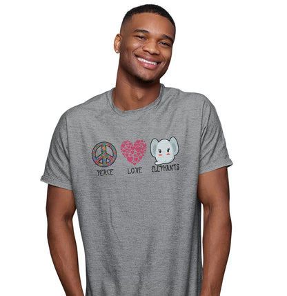 Peace Love Elephants - Adult Unisex T-Shirt