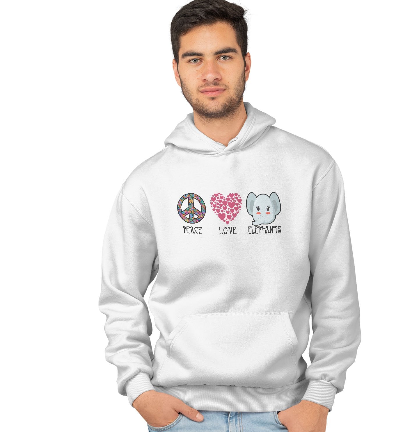 Peace Love Elephants - Adult Unisex Hoodie Sweatshirt