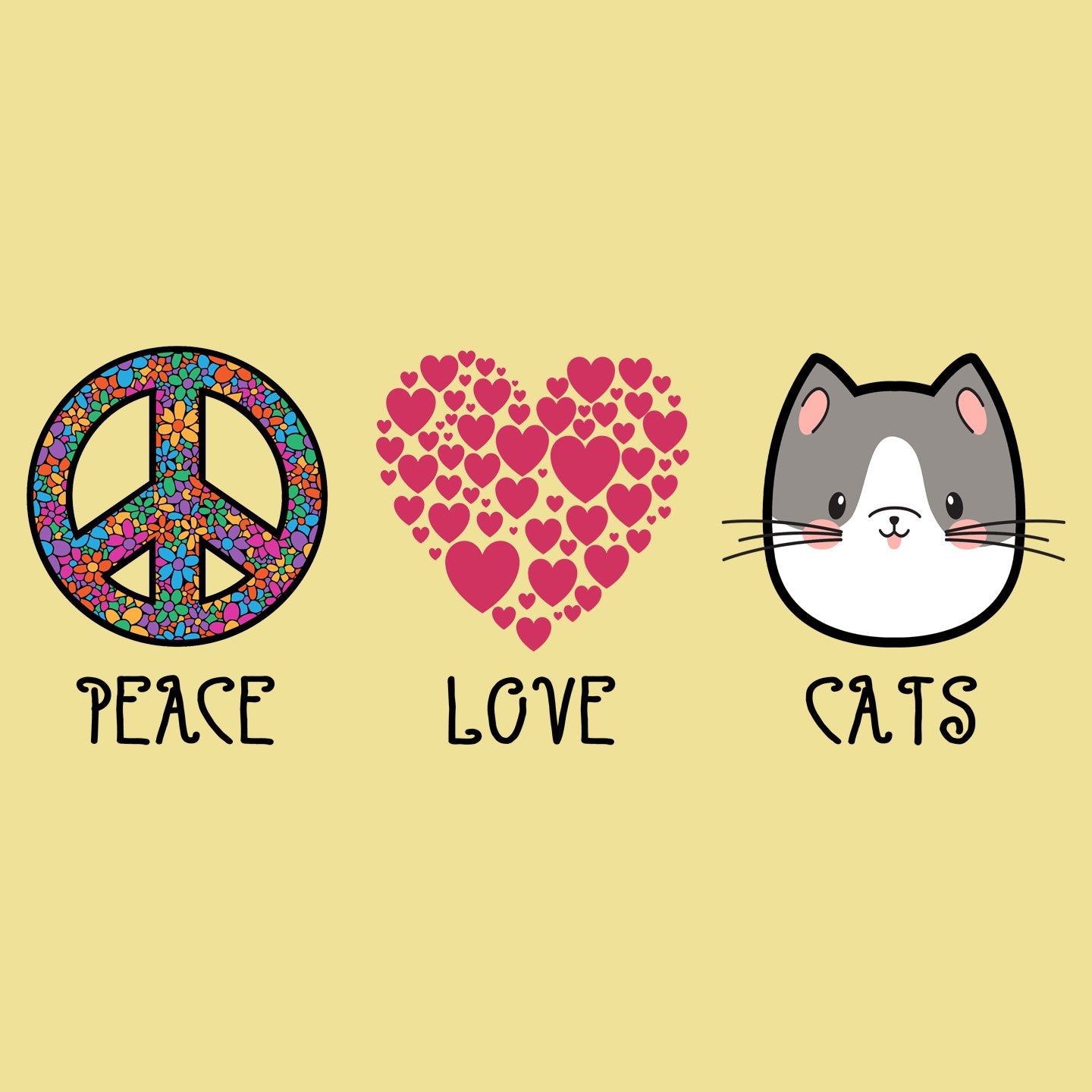 Peace Love Cats - Adult Unisex T-Shirt