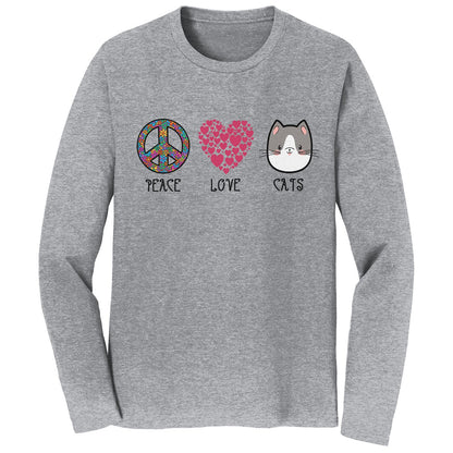 Peace Love Cats - Adult Unisex Long Sleeve T-Shirt