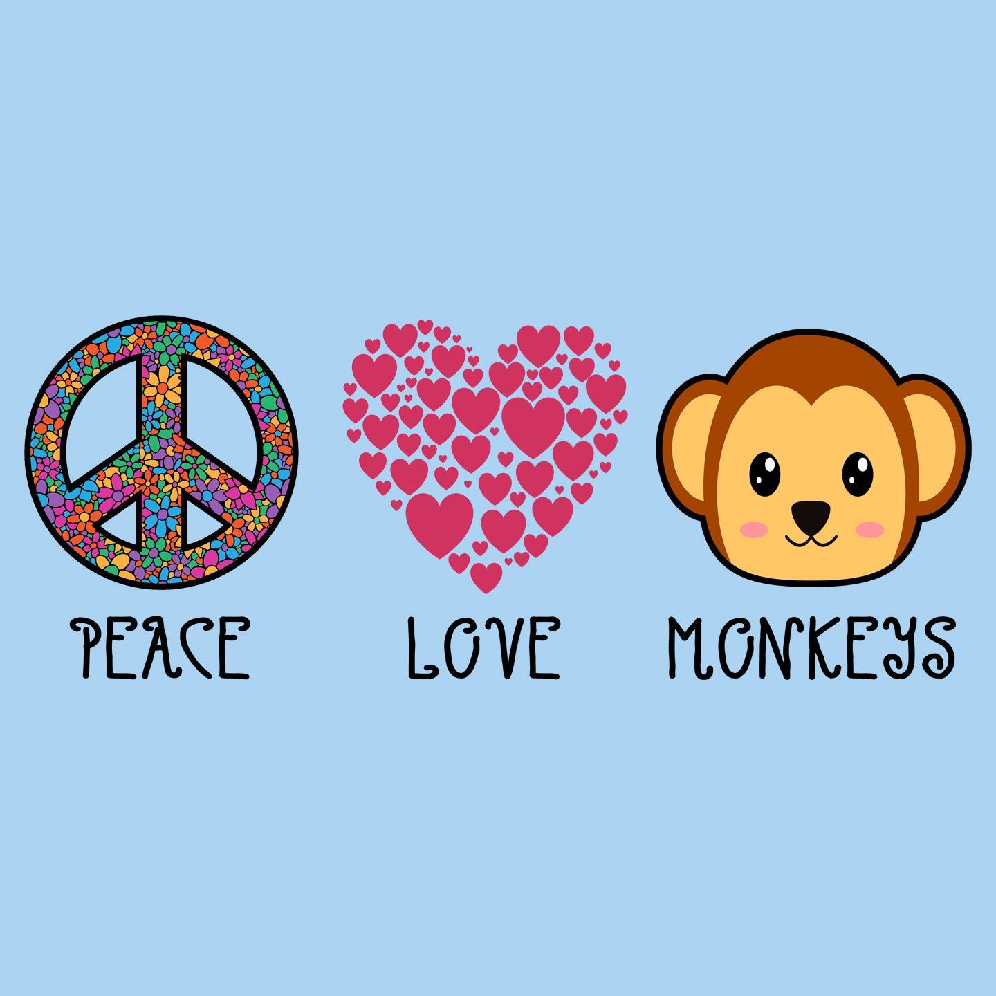 Peace Love Monkeys - Kids' Unisex T-Shirt
