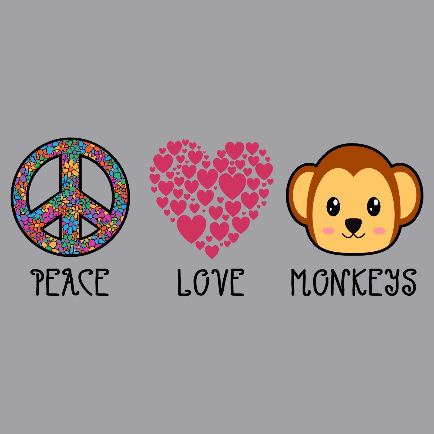 Peace Love Monkeys - Kids' Unisex Hoodie Sweatshirt