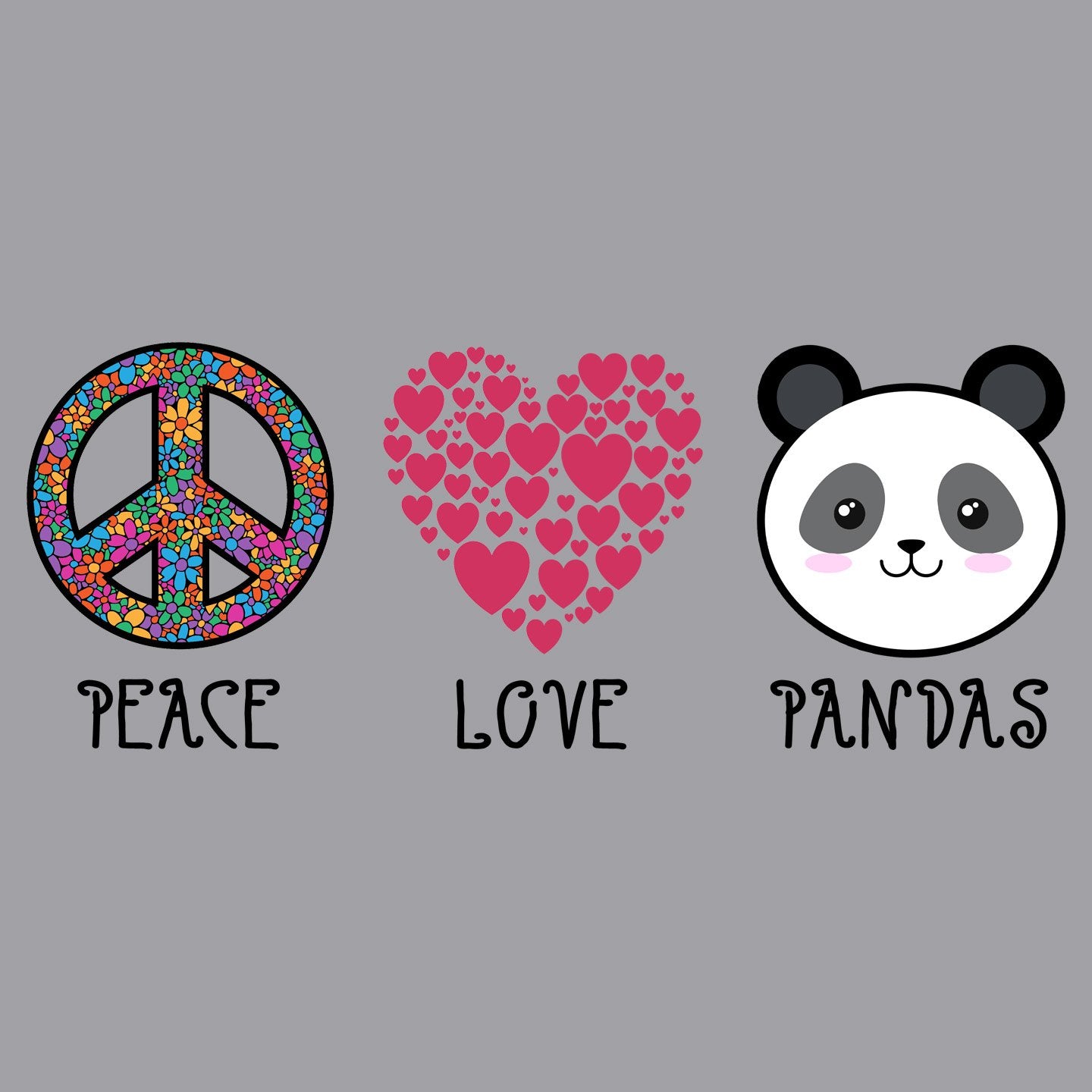 Peace Love Pandas - Kids' Unisex Hoodie Sweatshirt